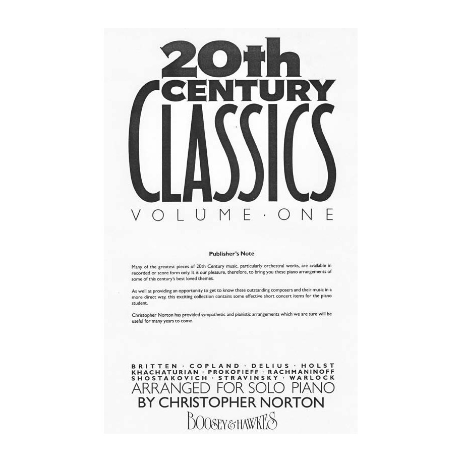 20th Century Classics vol1 arranged for solo piano - Christopher Norton
